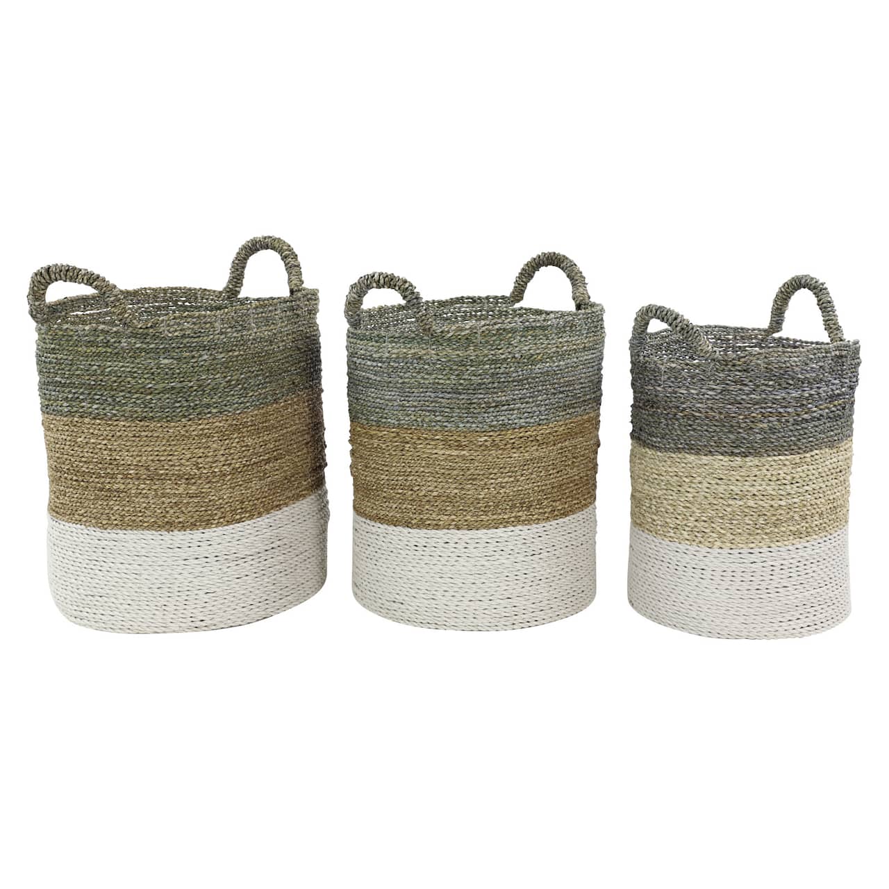 Multi Colored Seagrass Contemporary Storage Basket Set